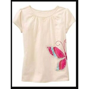 NEW Baby Gap Kids girls shirt XS 4 5 short sleeve beige pink butterfly top tee